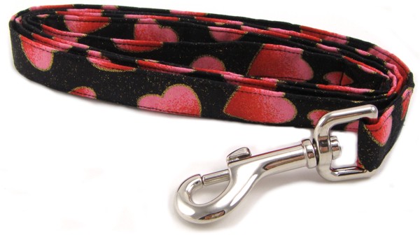 Black Glitter Hearts Dog Leash