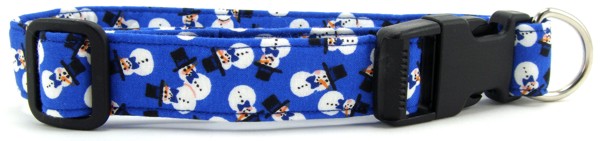 Dark Blue Tossed Snowmen Dog Collar