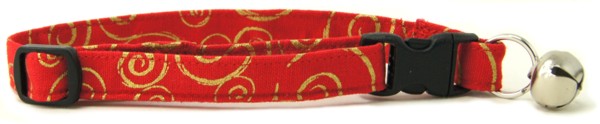 Red Metallic Gold Scrolls Cat Collar