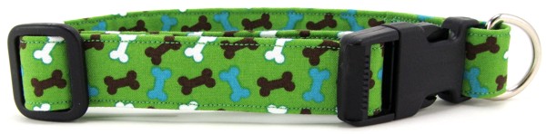 Green & Brown Bones Dog Collar