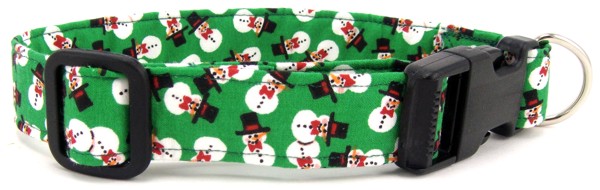 Green Tossed Snowmen Dog Collar
