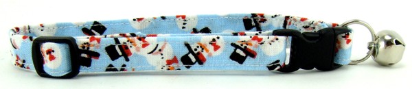 Light Blue Tossed Snowmen Cat Collar