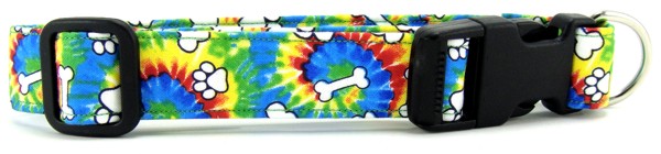 Rainbow Tie Dye Bones and Paws Dog Collar