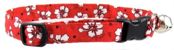 Red Hawaiian Flowers Cat Collar