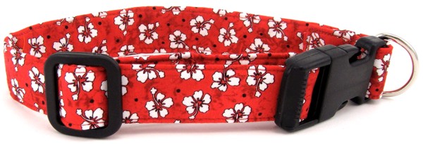 Red Hawaiian Flowers Dog Collar