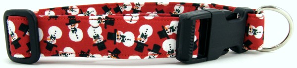 Red Tossed Snowmen Dog Collar