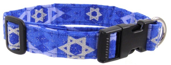 Silver and Blue Star of David Dog Collar