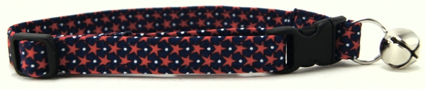 Tiny Red Stars on Navy Hearts Cat Collar